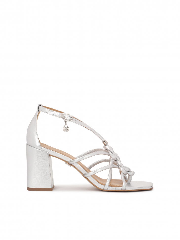 Silver leather sandals with braided straps