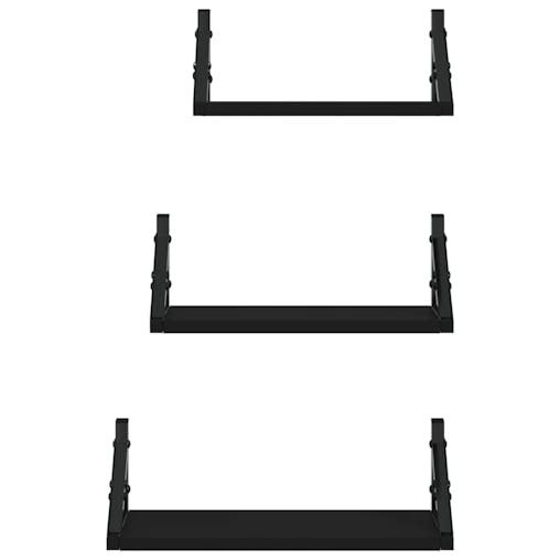 NNEVL 3 Piece Wall Shelf Set Black Engineered Wood