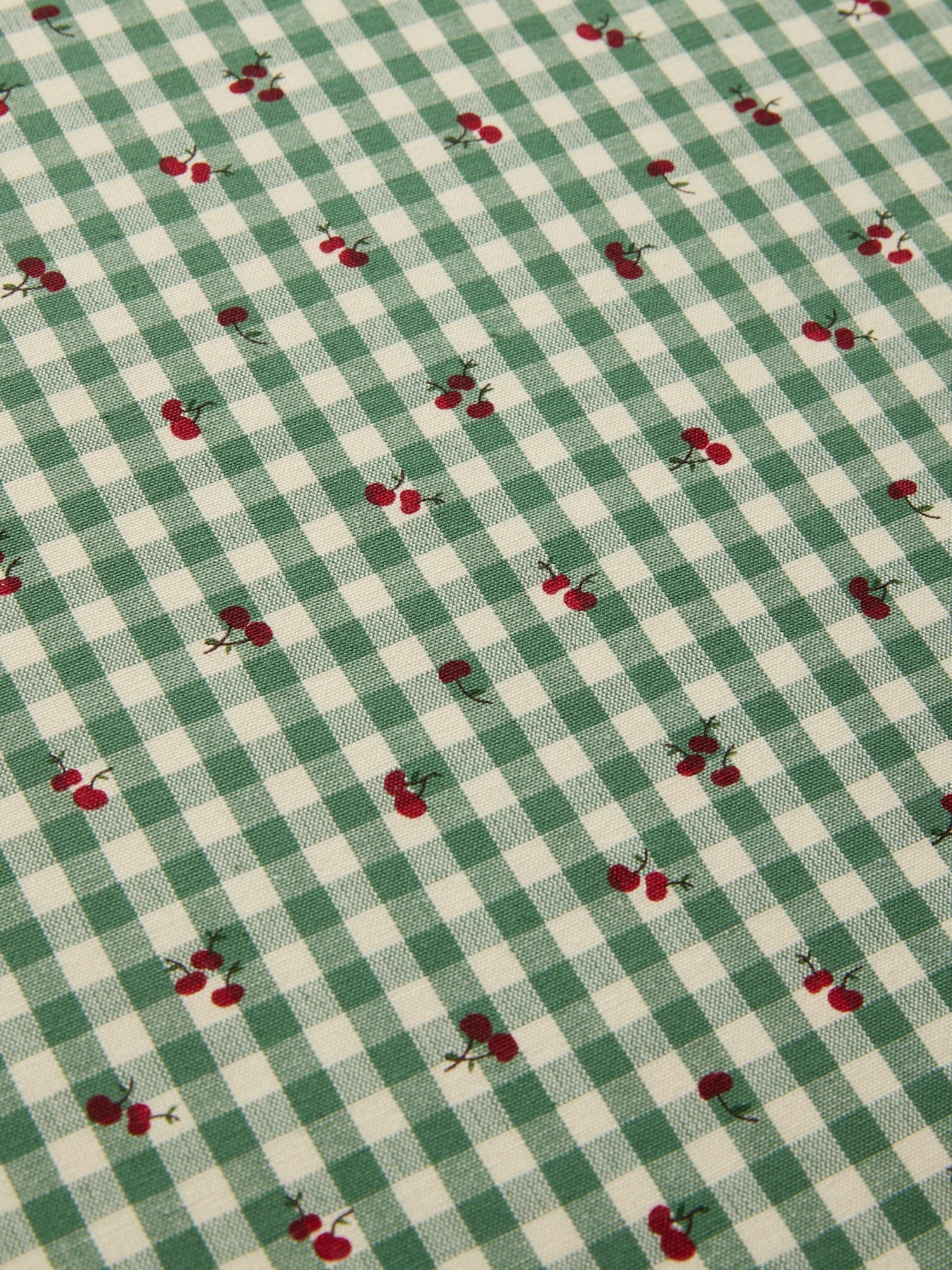 Tovaglia in puro cotone tinto filo vichy con stampa ciliegie e overlock - Prezzo di lancio