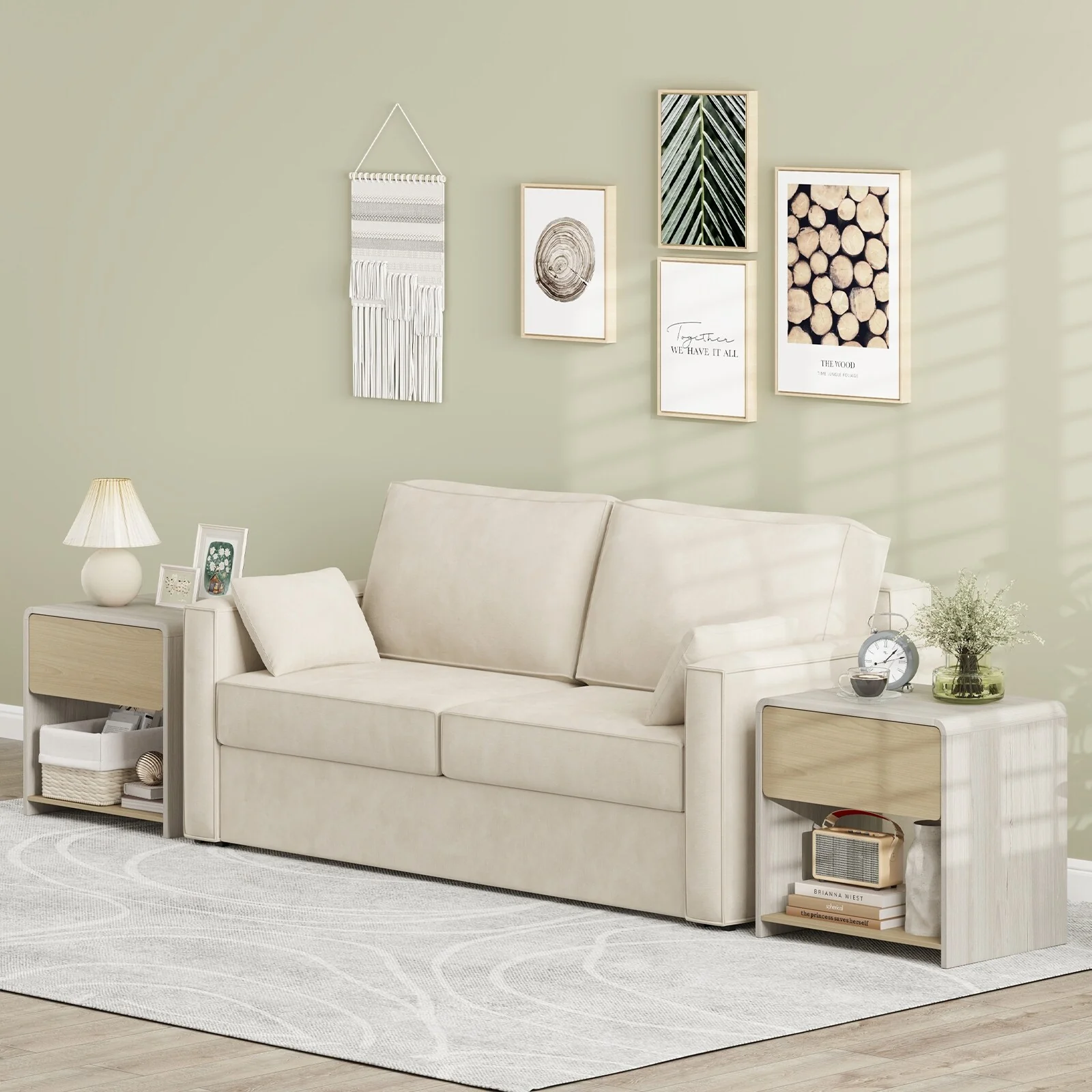 Gymax 2 PCS Modern Style Nightstand 2-Tier Sofa Side Bedside Table w/