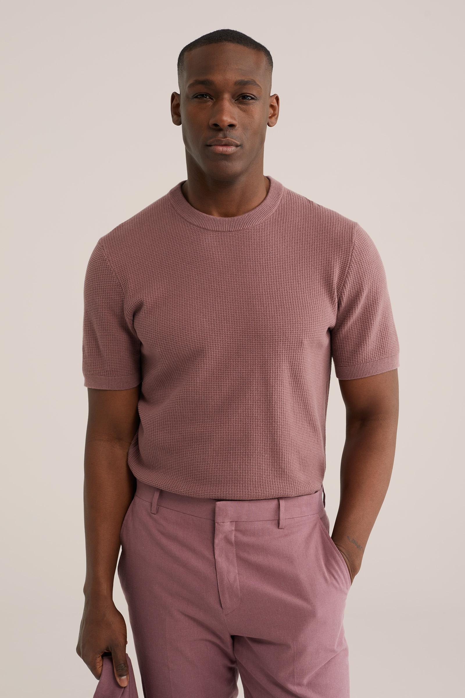 Heren regular fit T-shirt met structuur