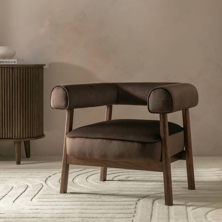 Habitat Elio Velvet Chair - Brown