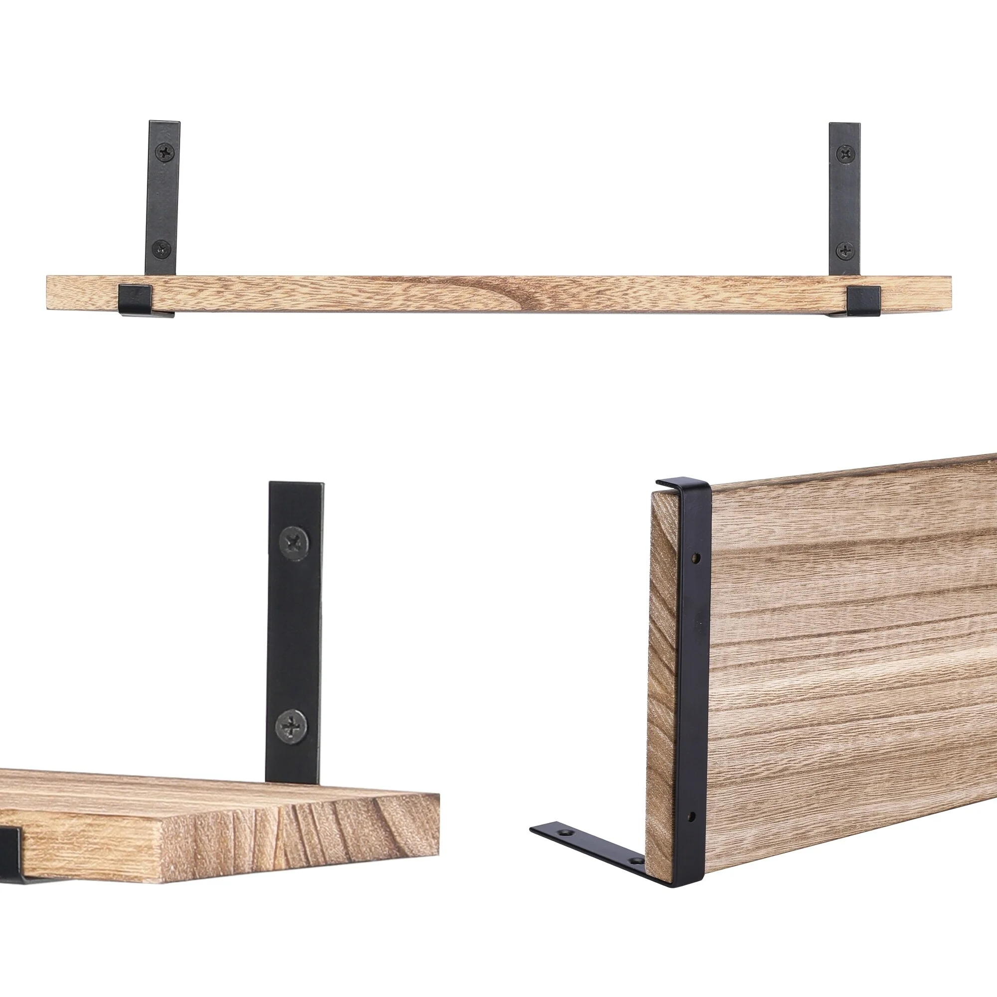 Wood Floating Shelves Set of 4, Wall Mounted Shelves for Bedroom Living Room Bathroom, and Kitchen Wall Decor 16.5*6.7in - Brown