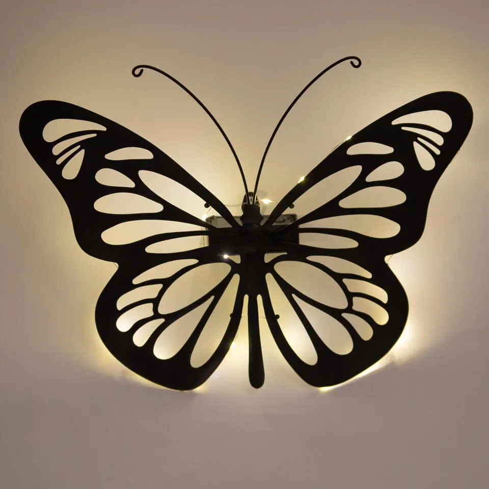 Anna's Collection Solar wandlamp - vlinder - 25 x 35 cm - metaal