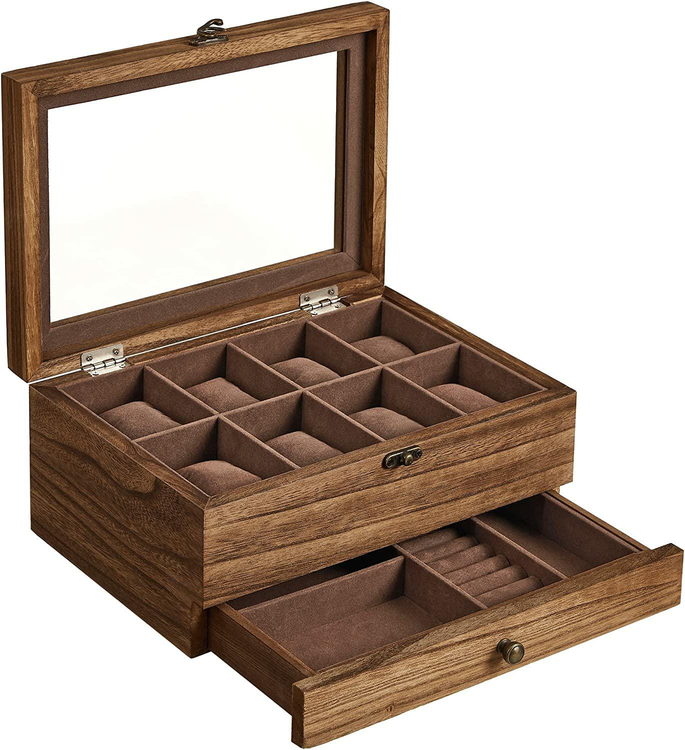 Pudełko na zegarki i biżuterię organizer brązowy 13x27x20 cm