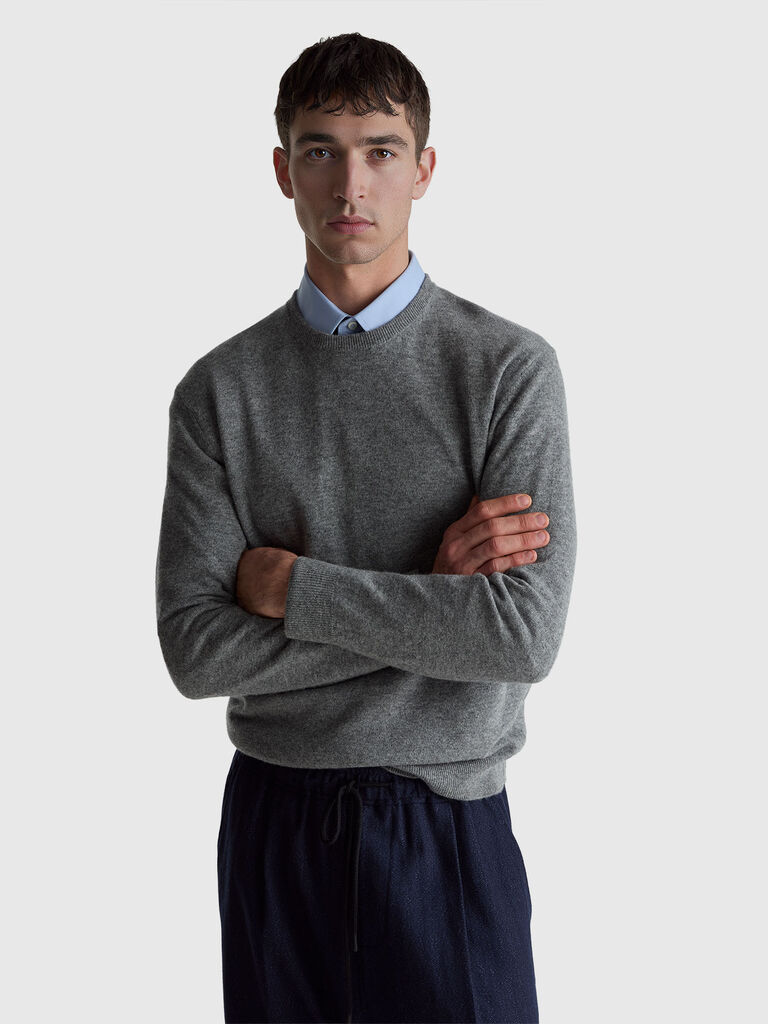 Gray sweater in pure Merino wool