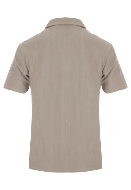 Mens Taupe Textured Cotton Rich Polo Shirt