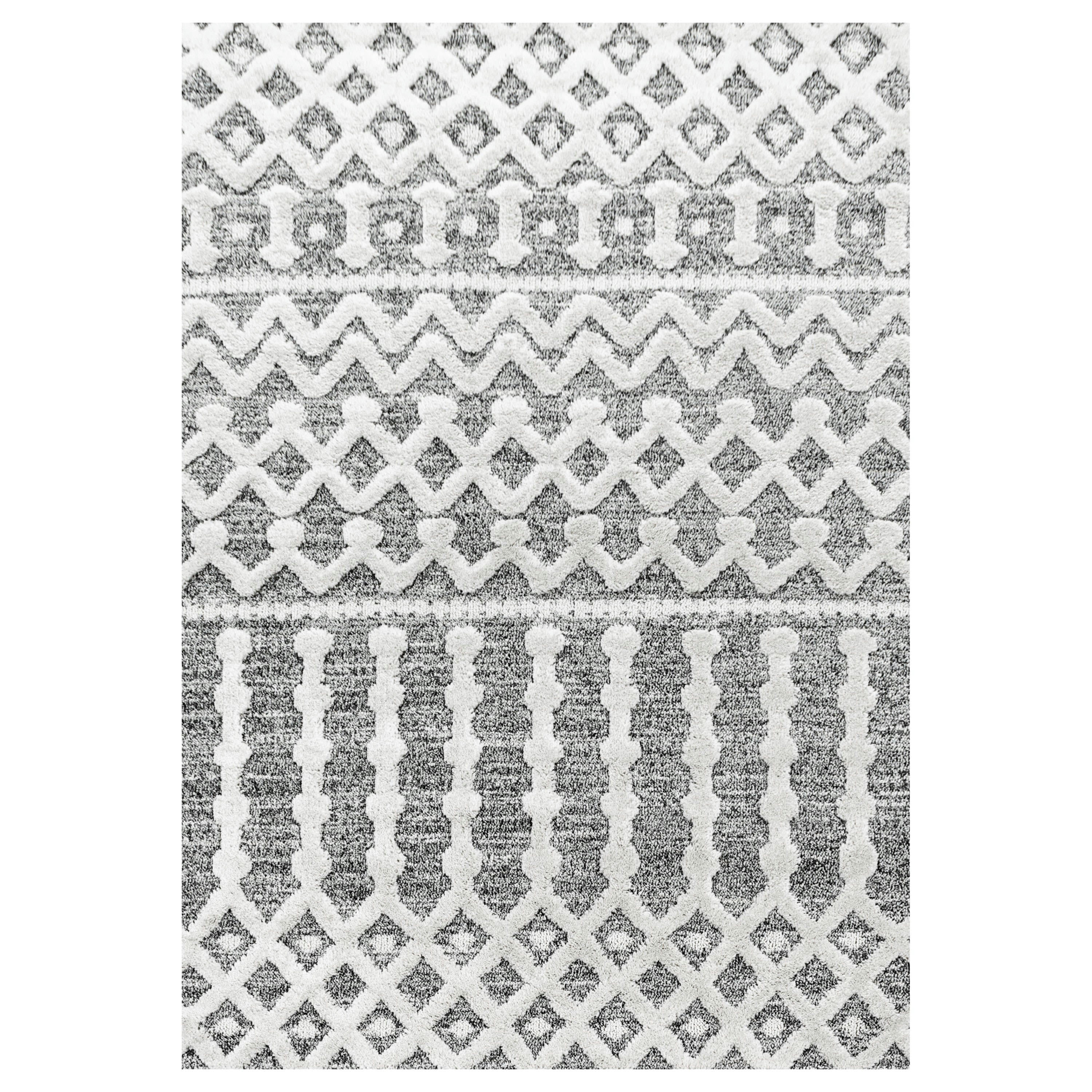BOHEME - Tapis bohème à relief gris et blanc 200x290cm
