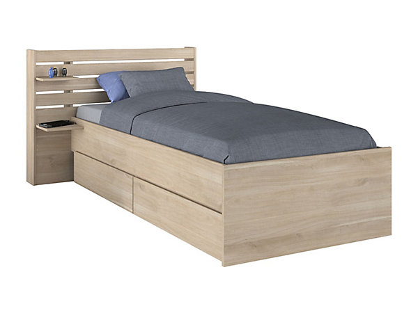 Lit 90 x 190/200 cm avec rangements - Coloris : Naturel   Sommier - TENALIA