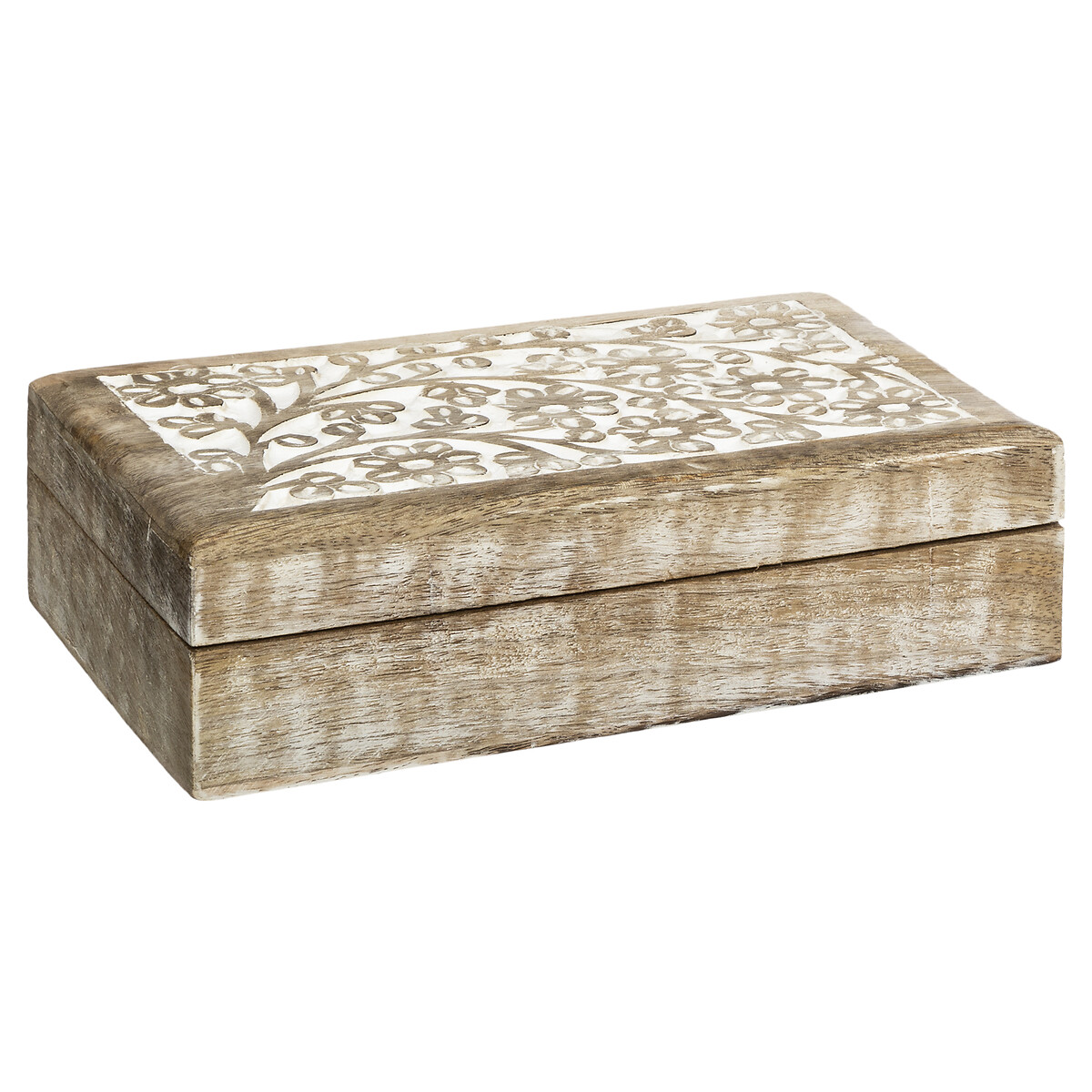 Caixa decorativa ritual bege em madeira mango 7,5x25cm