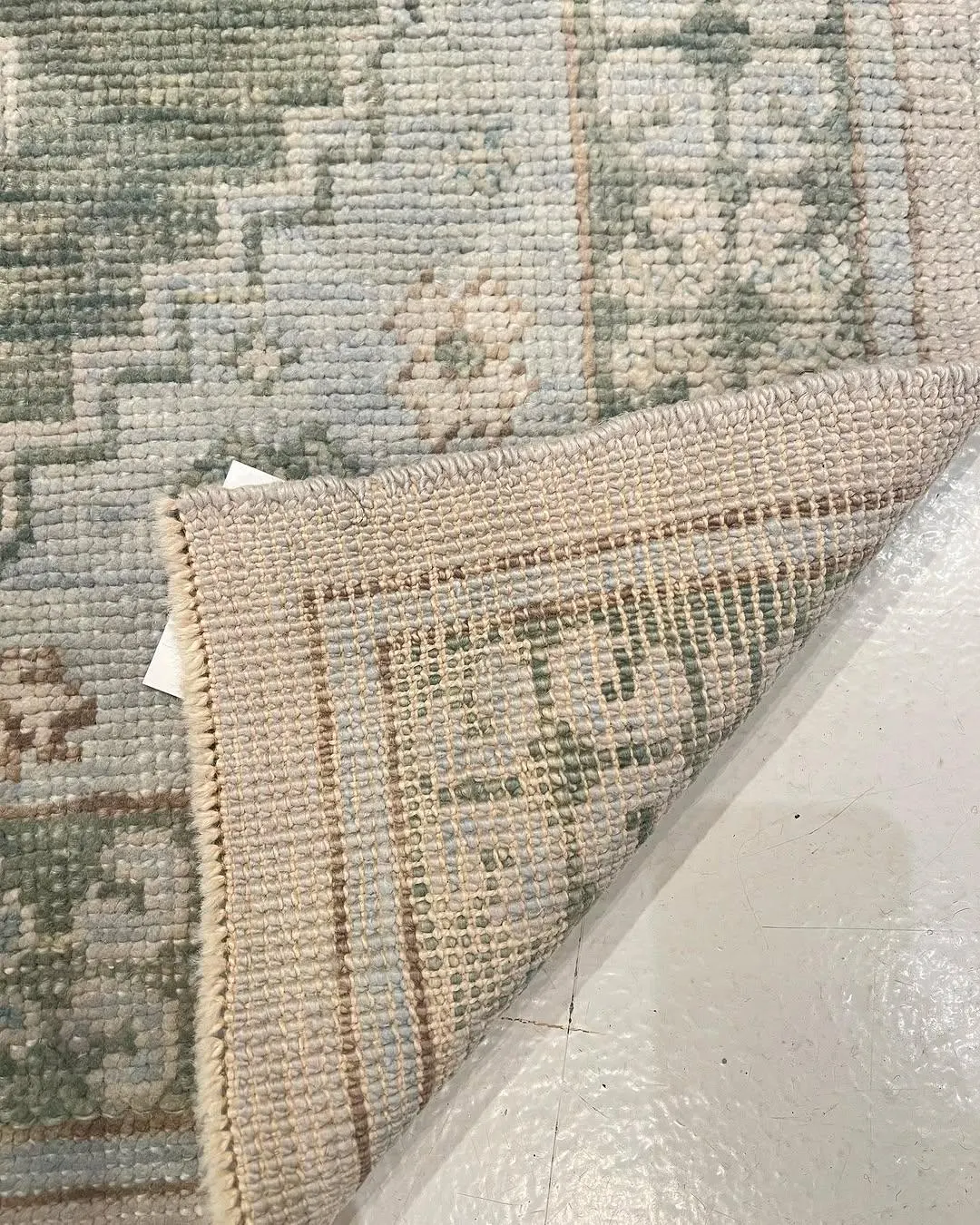 Hand-Knotted Sage Green Vintage Runner Rug, Floral Medallion Design, Antique Hallway Carpet