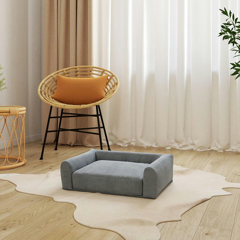 LEONARD - Panier pour chien en tissu velours côtelé gris taille s