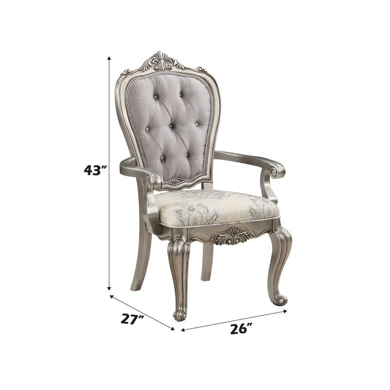Acme Ariadne Arm Chair (Set-2), Velvet & Antique Platinum