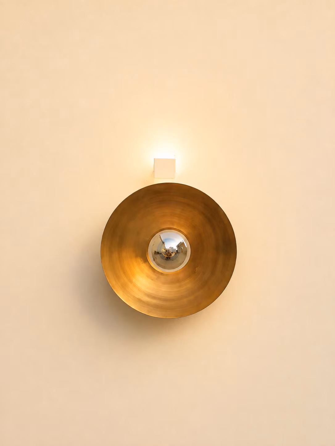 Modern Brass Disc Wall Sconce | Gold Minimalist Wall Light | Mid Century Bedroom