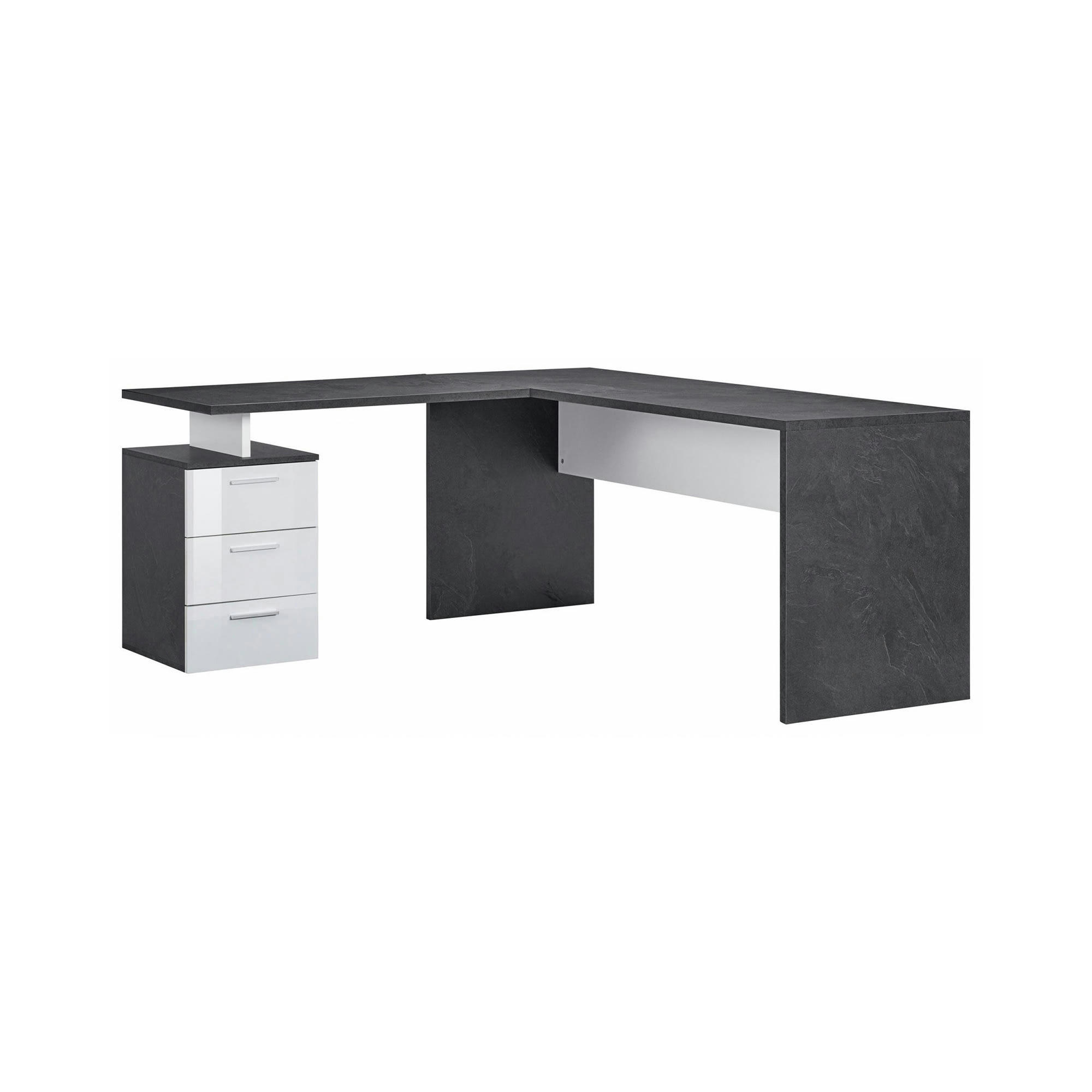 MARK - Bureau effet bois gris cendré et blanc brillant 160x60h75 cm