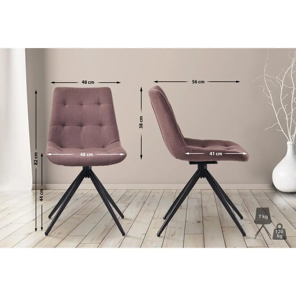 CLP Eetkamerstoel Merna zwart Frame - Stof - bruin