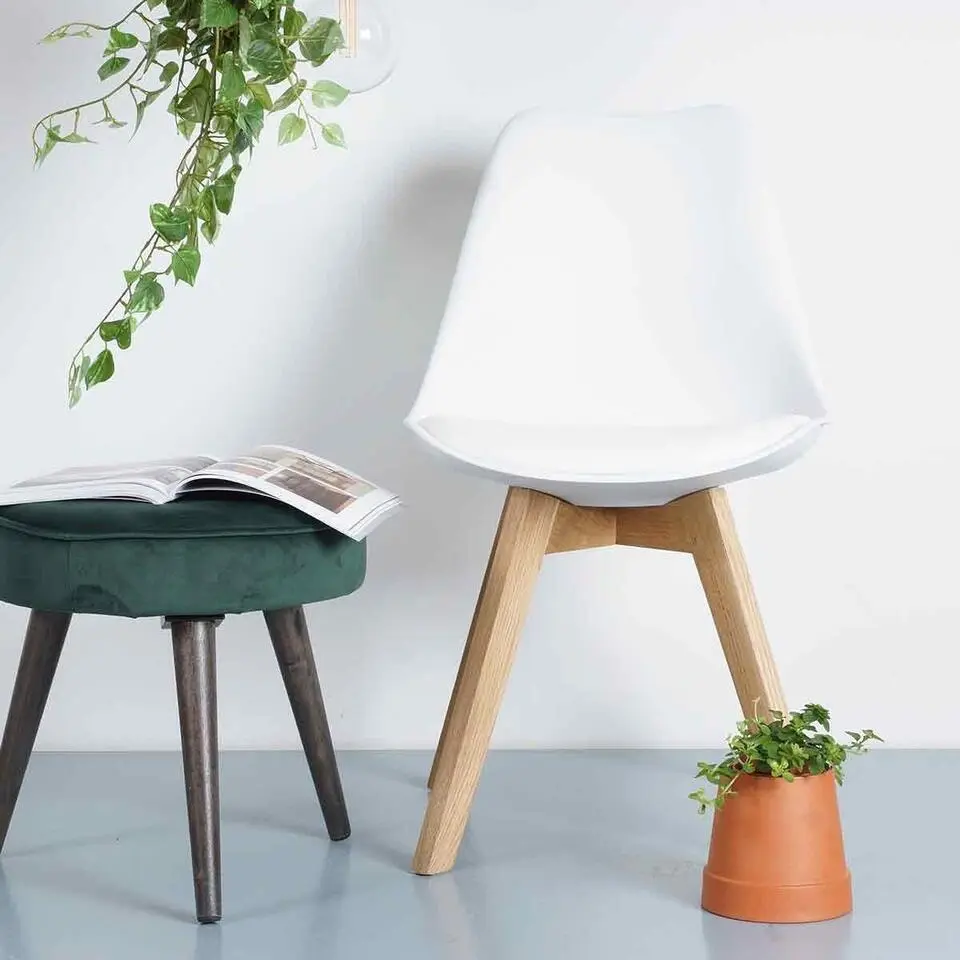 Essence Madera eetkamerstoel wit - Houten onderstel - Set van 4