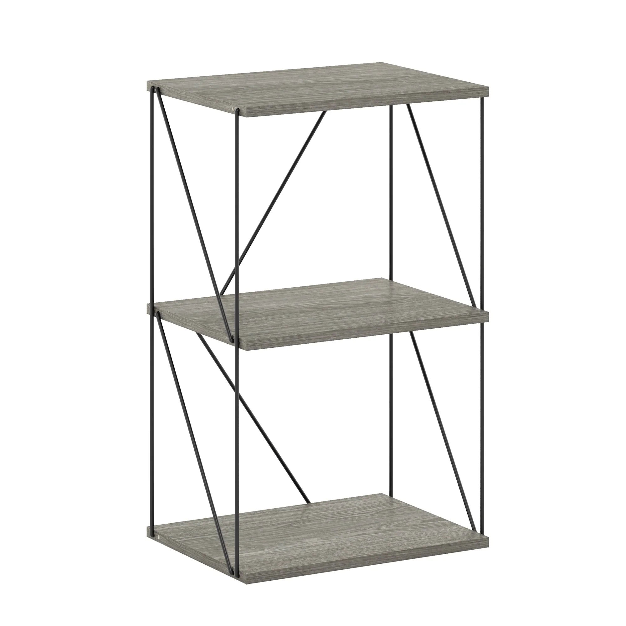 Furinno Rata 3-Tier Industrial Multipurpose Flat Base Shelf Display Rack with Metal Frame,