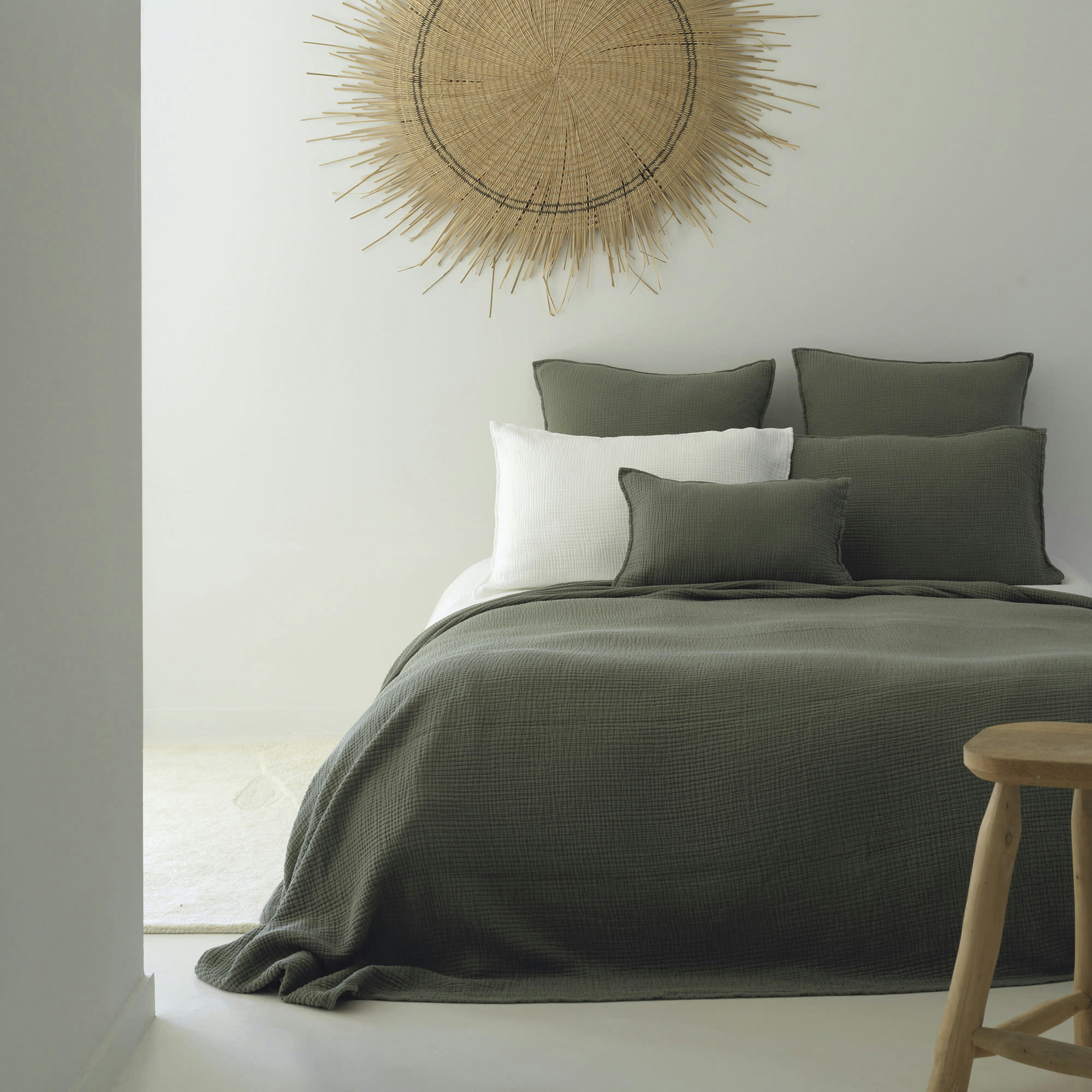 GAZE DE COTON - Coussin gaze de coton kaki 35X50 CM