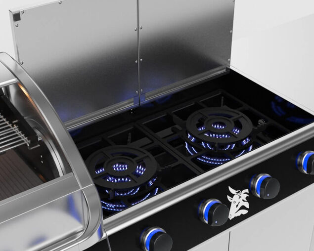 Beefmaster Deluxe 4 Burner Outdoor Kitchen with Range, Sink & Bench on Deluxe Carts