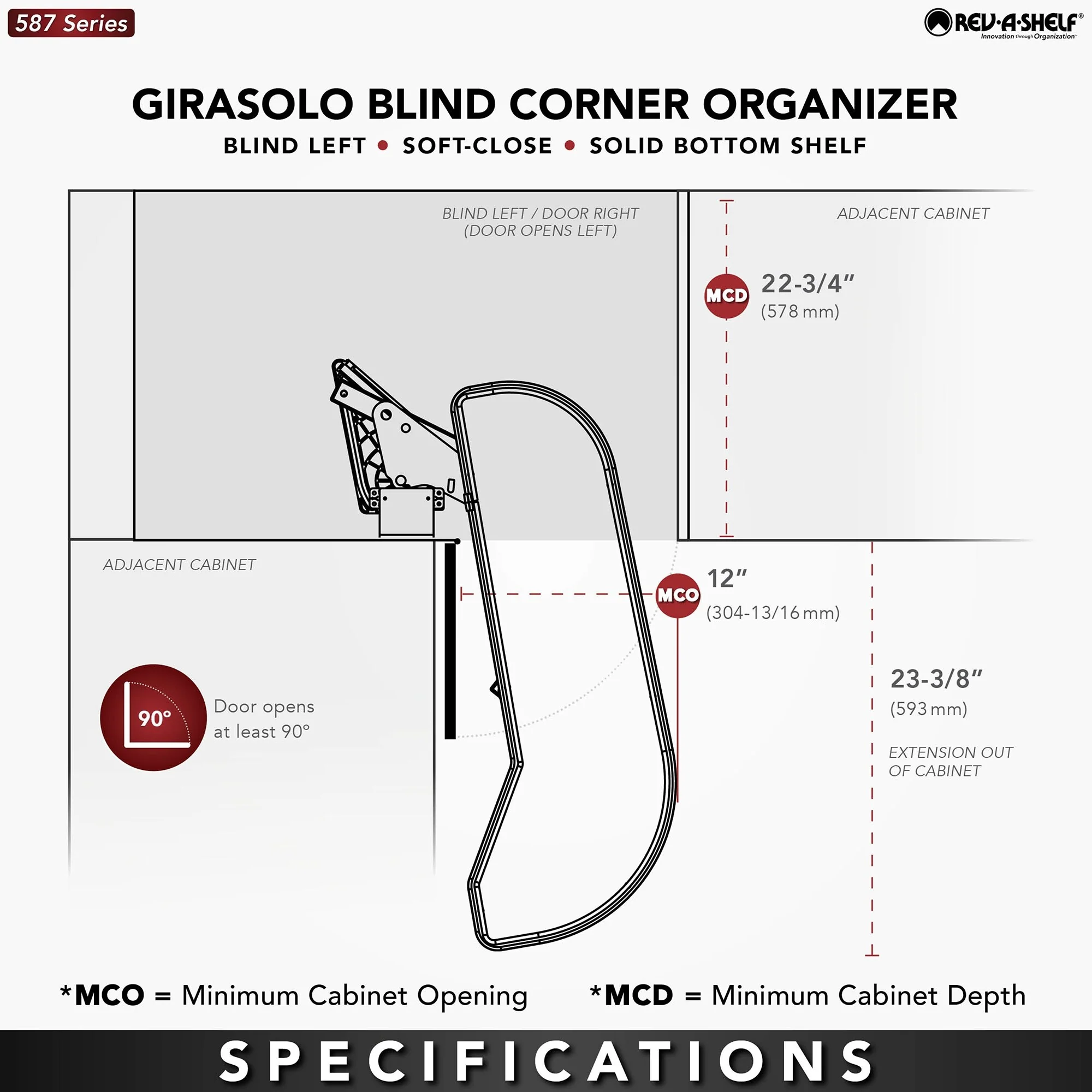 Rev-A-Shelf 587-12-R Modern 32-3/4W Soft Close Pull Out Pivot /