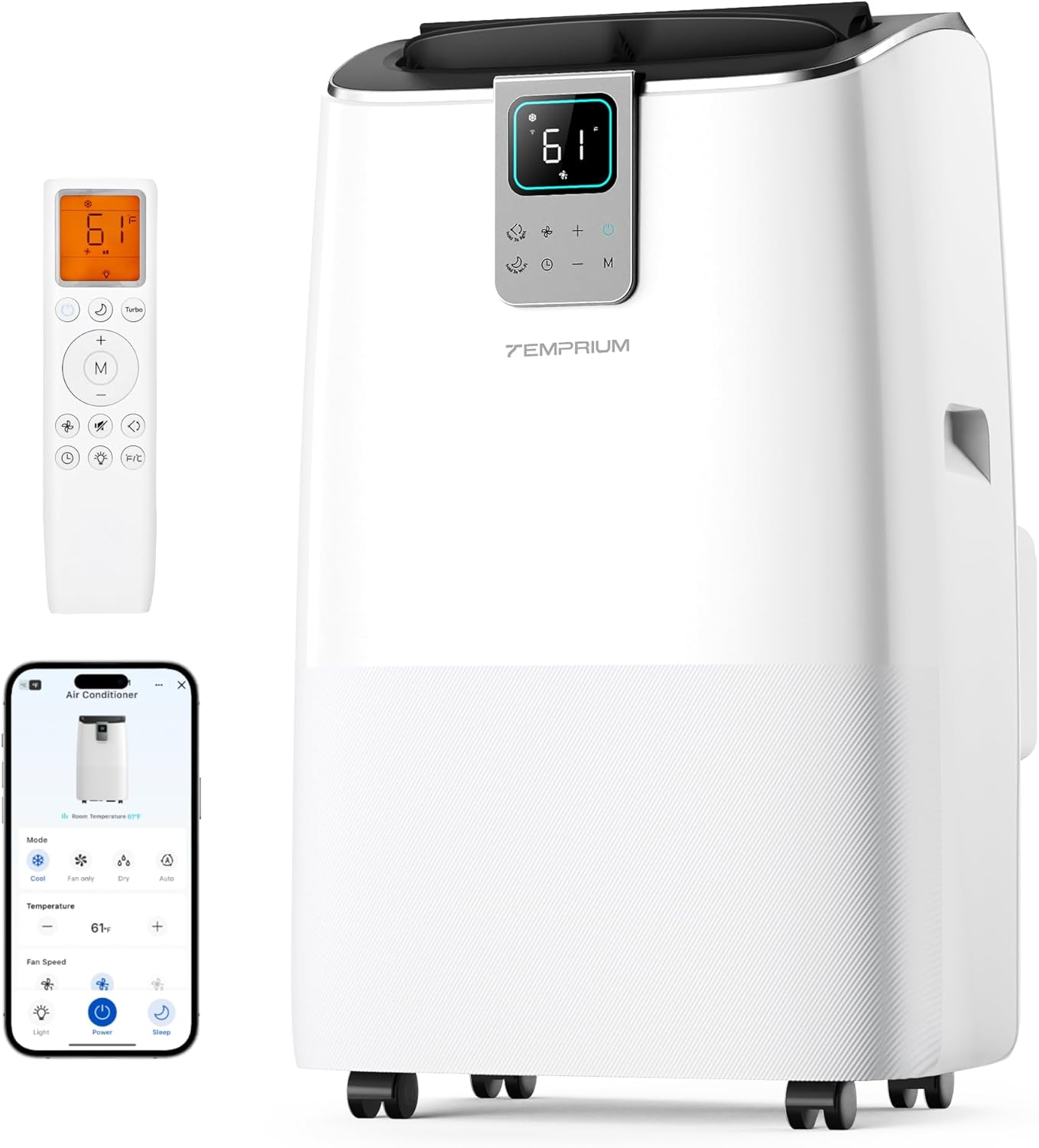14000 BTU Portable Air Conditioners up to 750 Sq.ft, Quiet AC for Bedroom with 41dB, Silent Mode, 24H Timer, 4-in-1 Smart Portable AC Unit with Drainage-free Cooling, APP/Voice/Remote Control