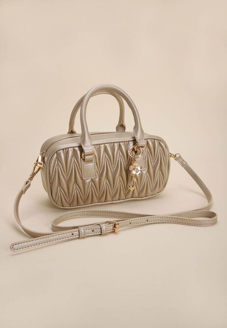 Womens Gold Quilted Bowler Bag