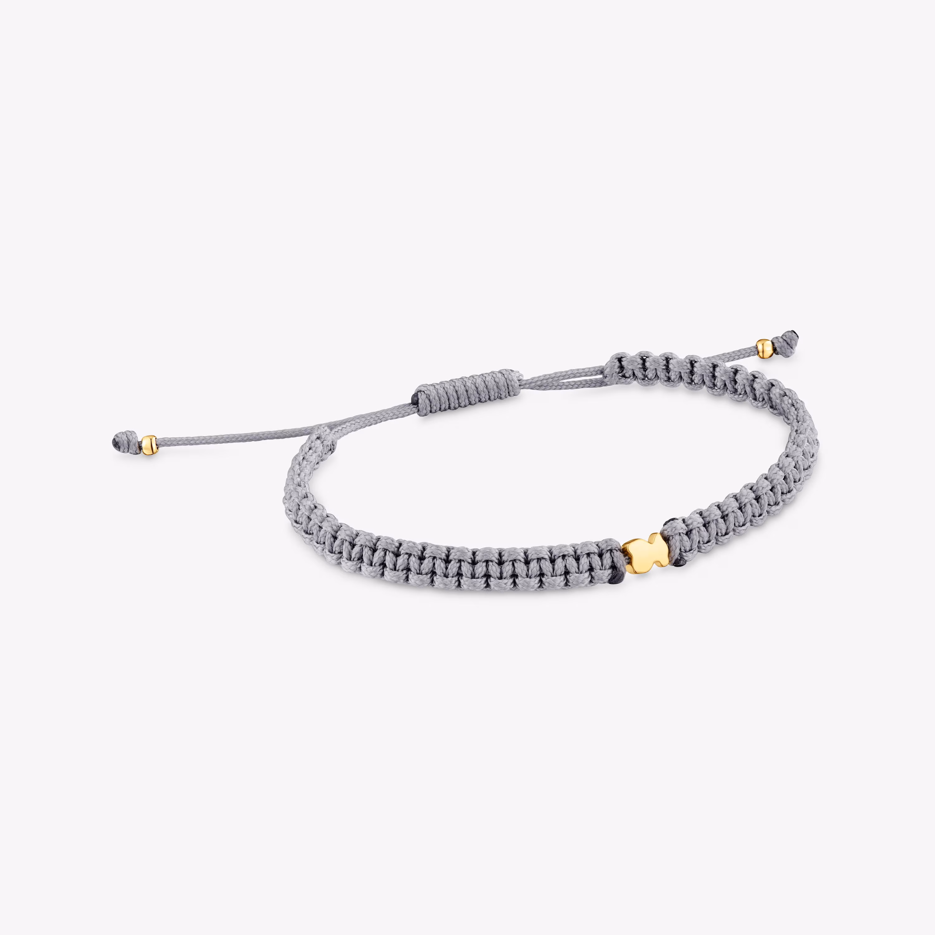 Pulsera oso con baño de oro 18 kt sobre plata y nylon gris TOUS Motivos