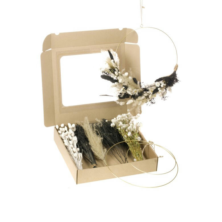 KIT DIY FS - Kit création cercle fleurs séchées diy noir et blanc