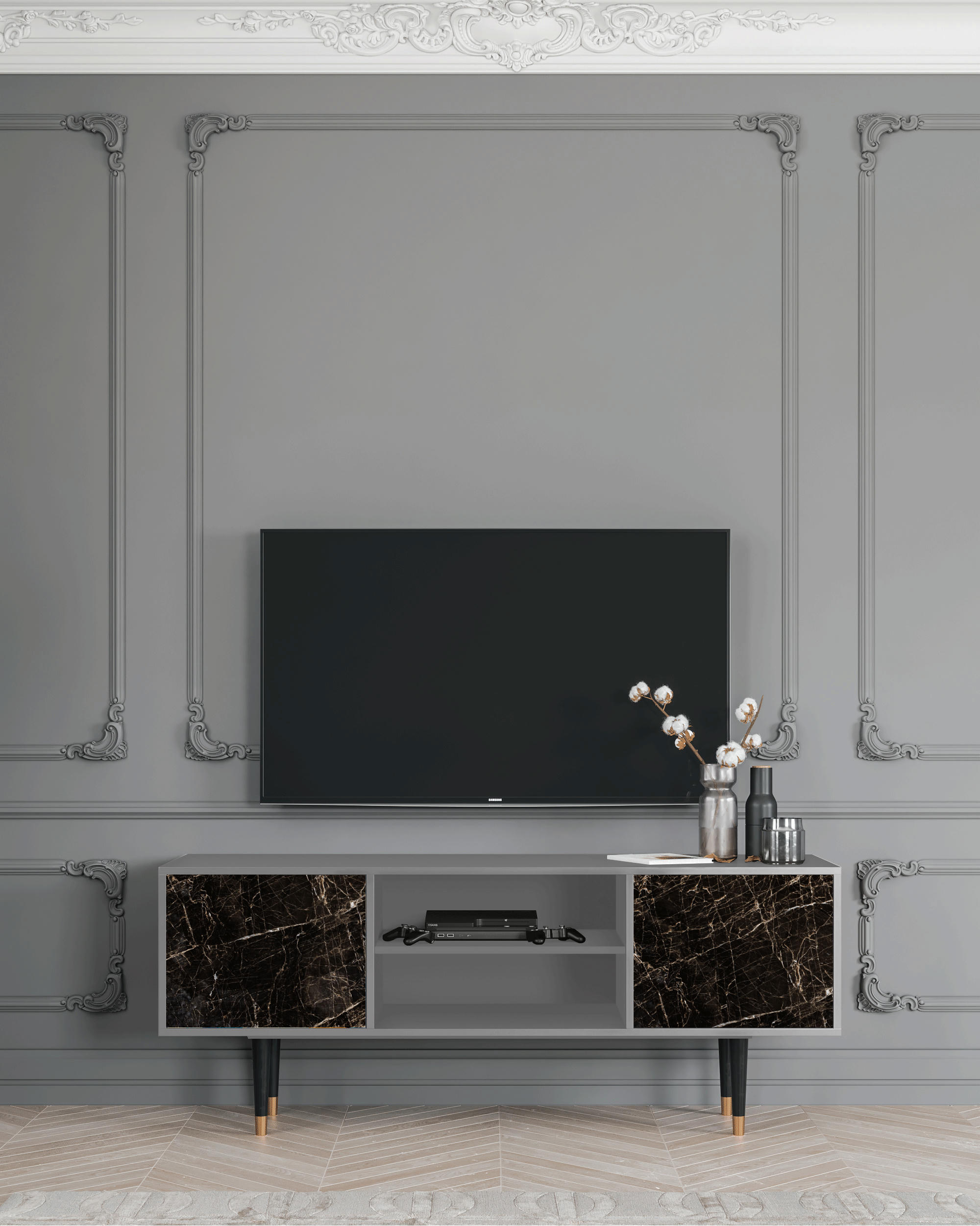 NIGHT ABYSS - Meuble TV  noir 2 portes L 170 cm