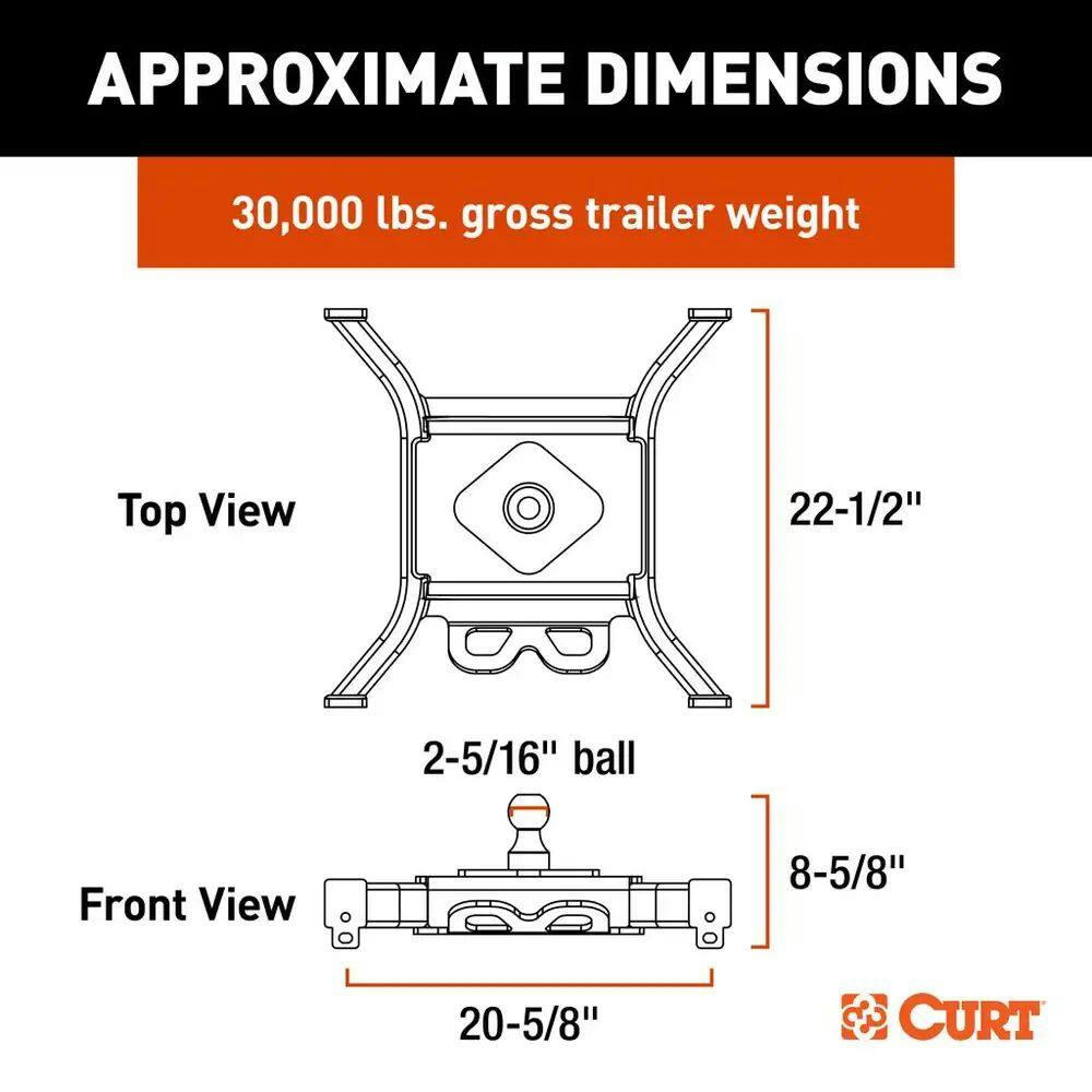 CURT Spyder 5th Wheel Rail Gooseneck Hitch with 2-5/16-in Ball, 30K