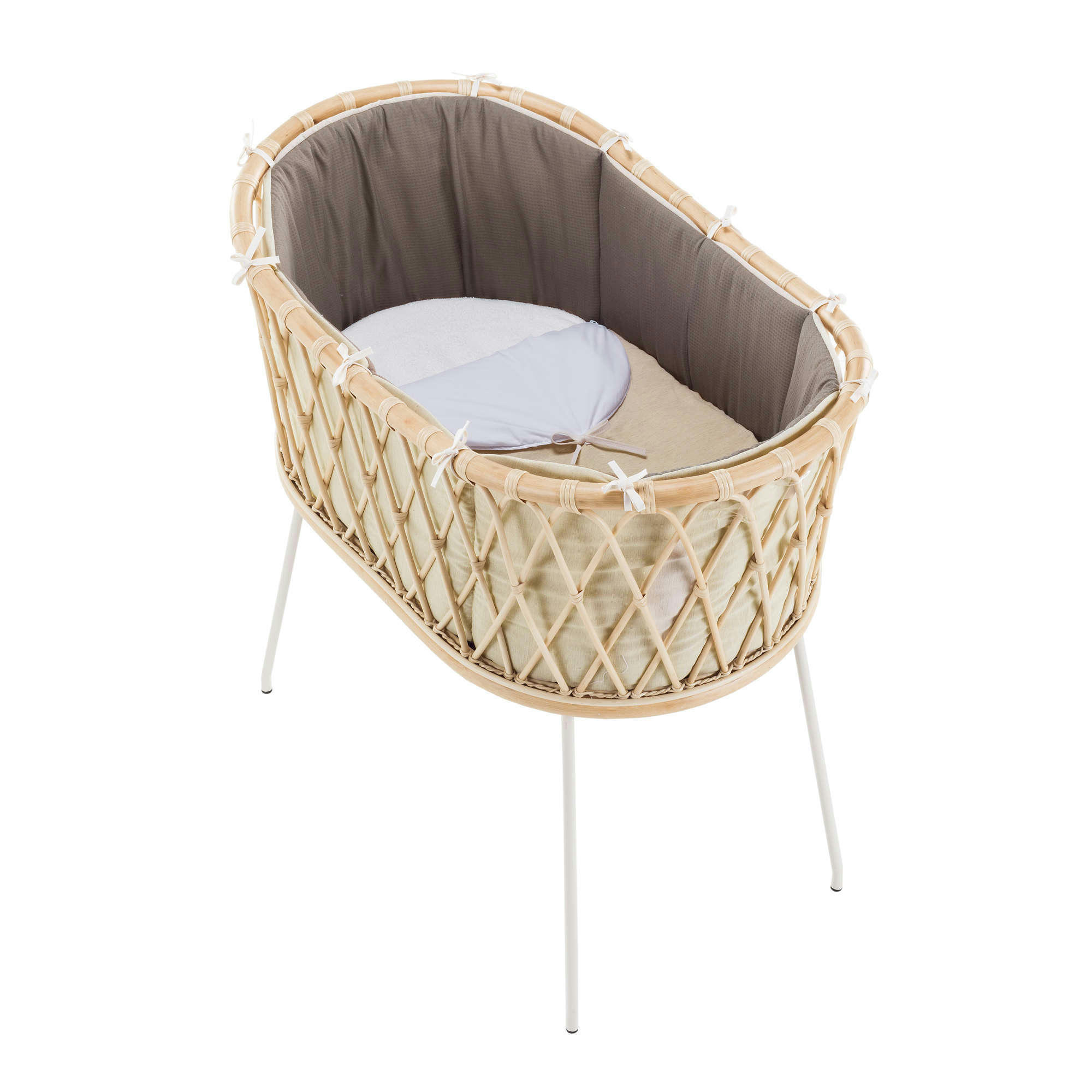 YAKARTA - Berceau en rotin 48x78 cm pour bébé avec textile en beige