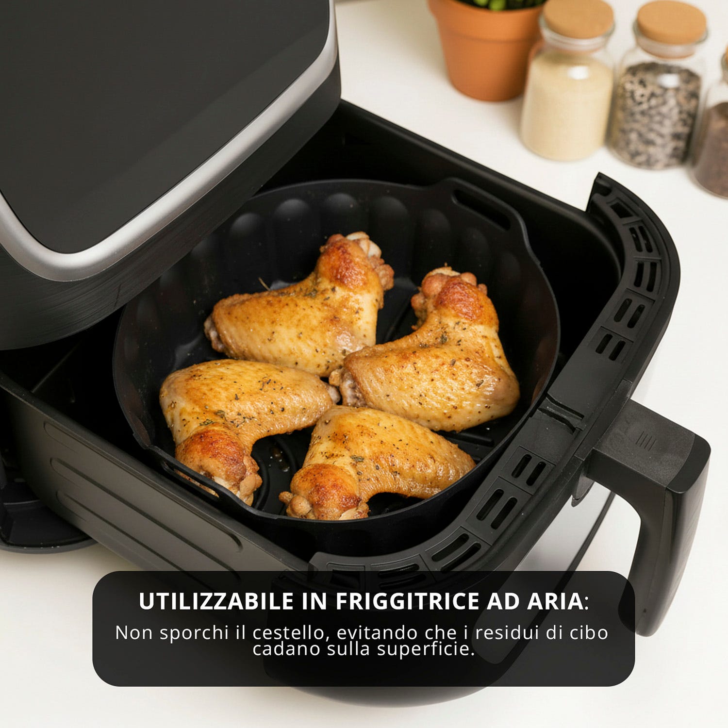 Teglia tonda 22,5 cm silicone per friggitrice ad aria nera