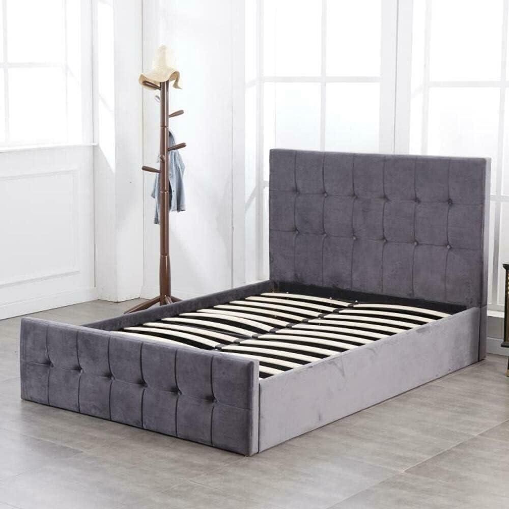 KOSY KOALA Ottoman Bed Gas Lift Storage Grey 4ft6 Double with 1 Mattress Cushioned Velvet Bedroom