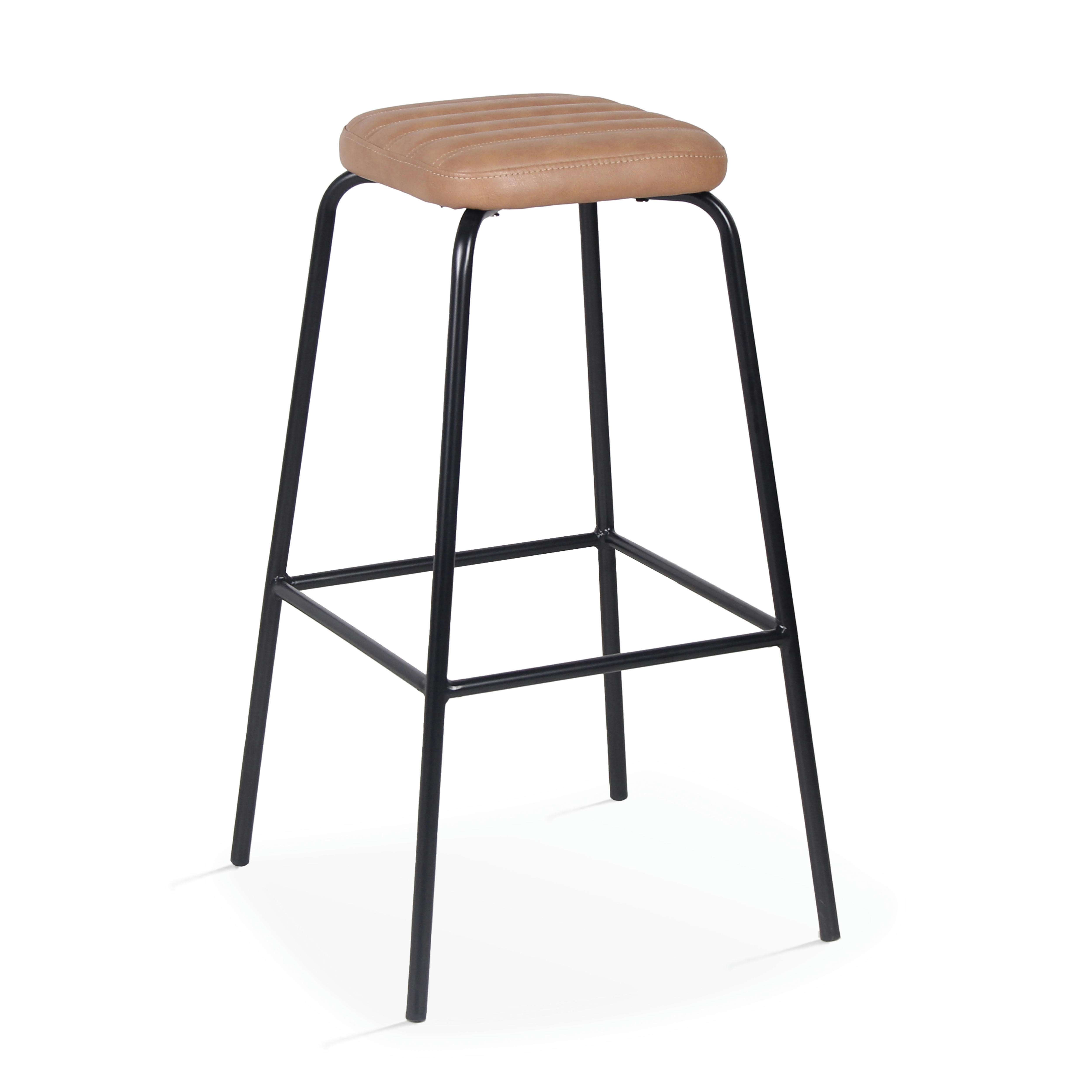 YORK - Lot de 2 tabourets hauts en textile enduit marron clair