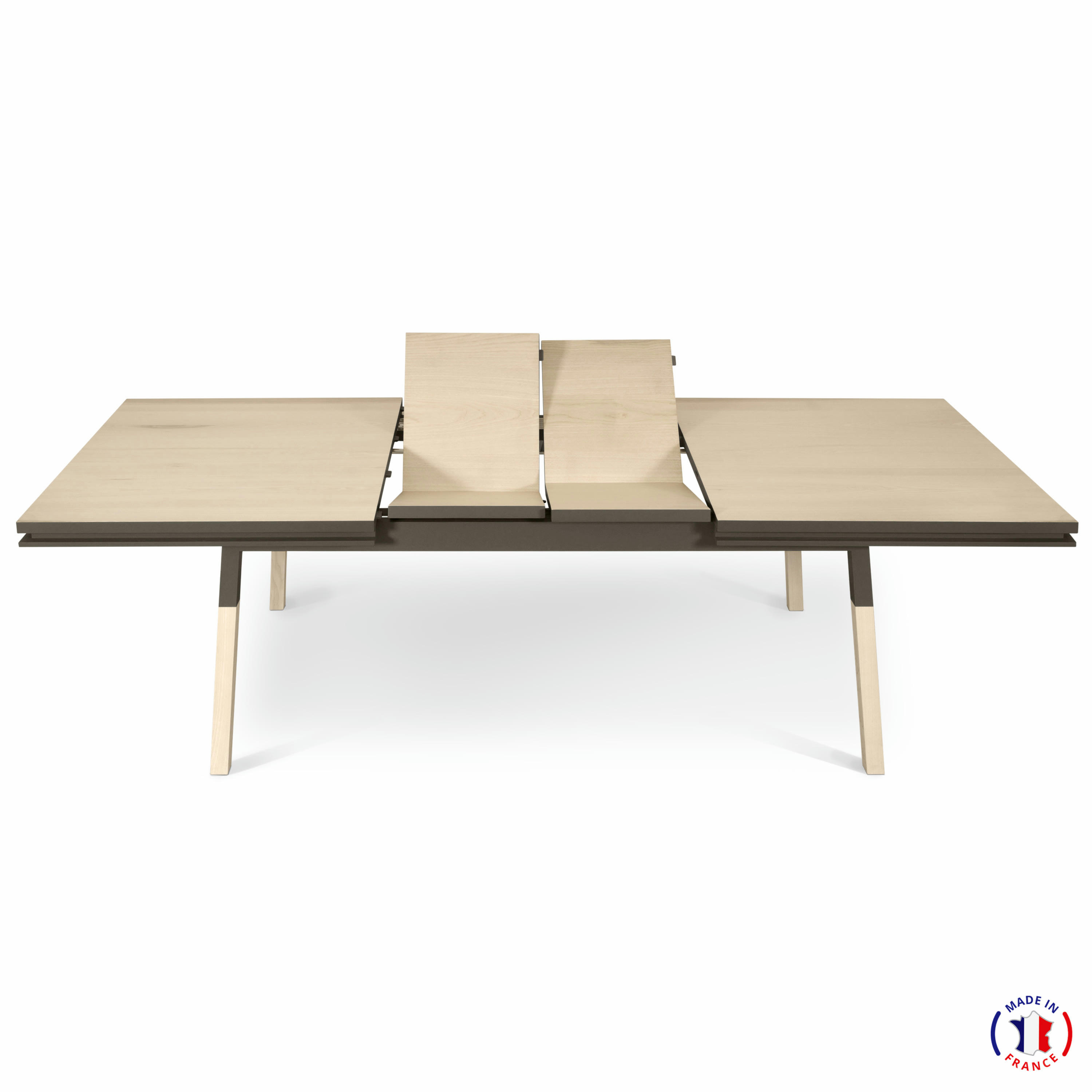 EGEE - Table 180x100 cm en frêne massif, 2 rallonges gris chocolat tanis