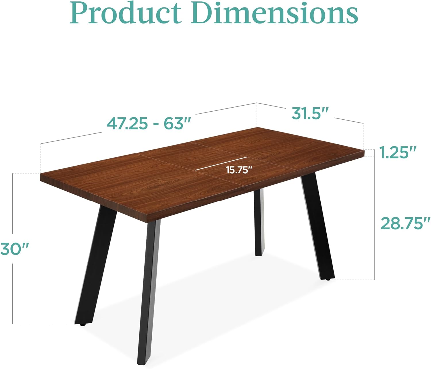 Best Choice Products Extendable Dining Table 47 to 63in Modern Large Expanding Kitchen Table up to 6 People w/Leaf Extension, 2 Locks, 132lb Capacity - Brown