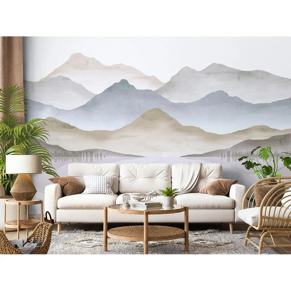 Sanders & Sanders fotobehang landschap met een meer blauw en beige