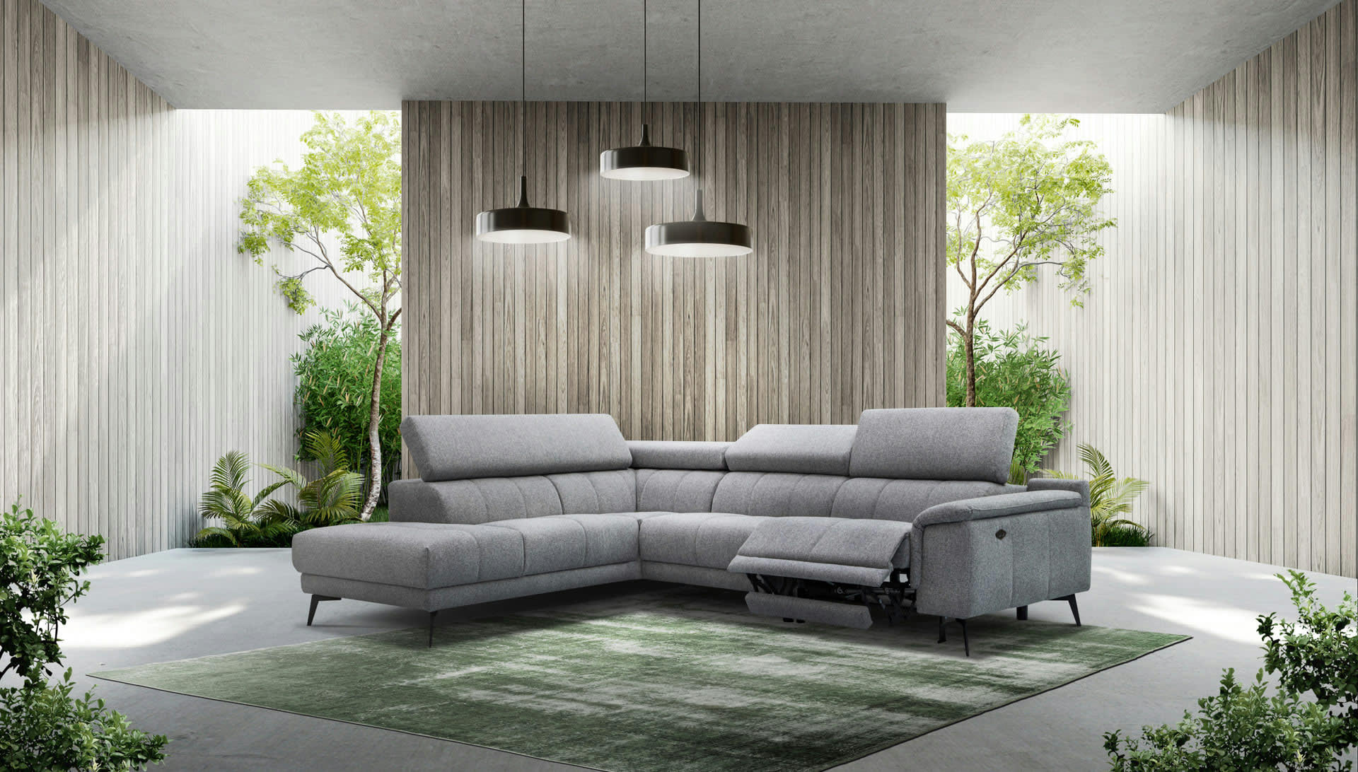 FIERO - Canapé d'angle gauche 5 places avec une relax électrique tissu gris