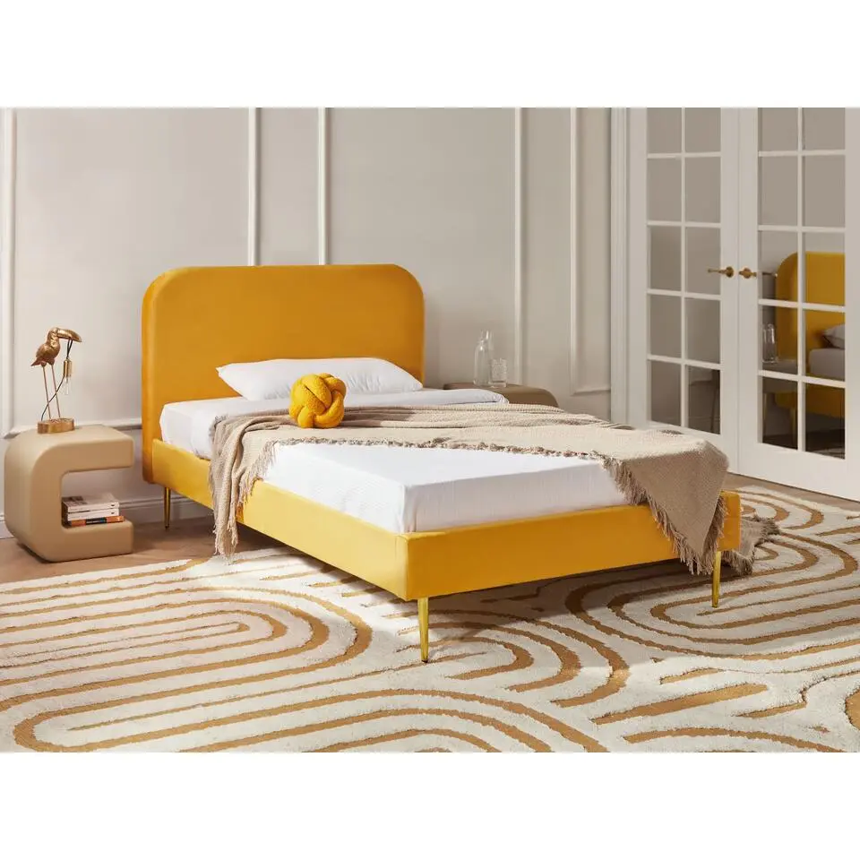 FLAYAT - Eenpersoonsbed - Geel - 120 x 200 cm - Fluweel