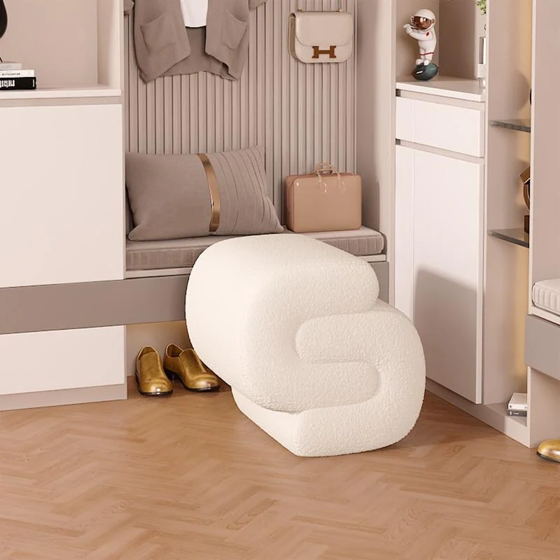 Grondin Contemporary Modern Style Sherpa Upholstery U-Shaped Footrest Ottoman Set of 2, Vanity Stool Entryway Shoe Bench