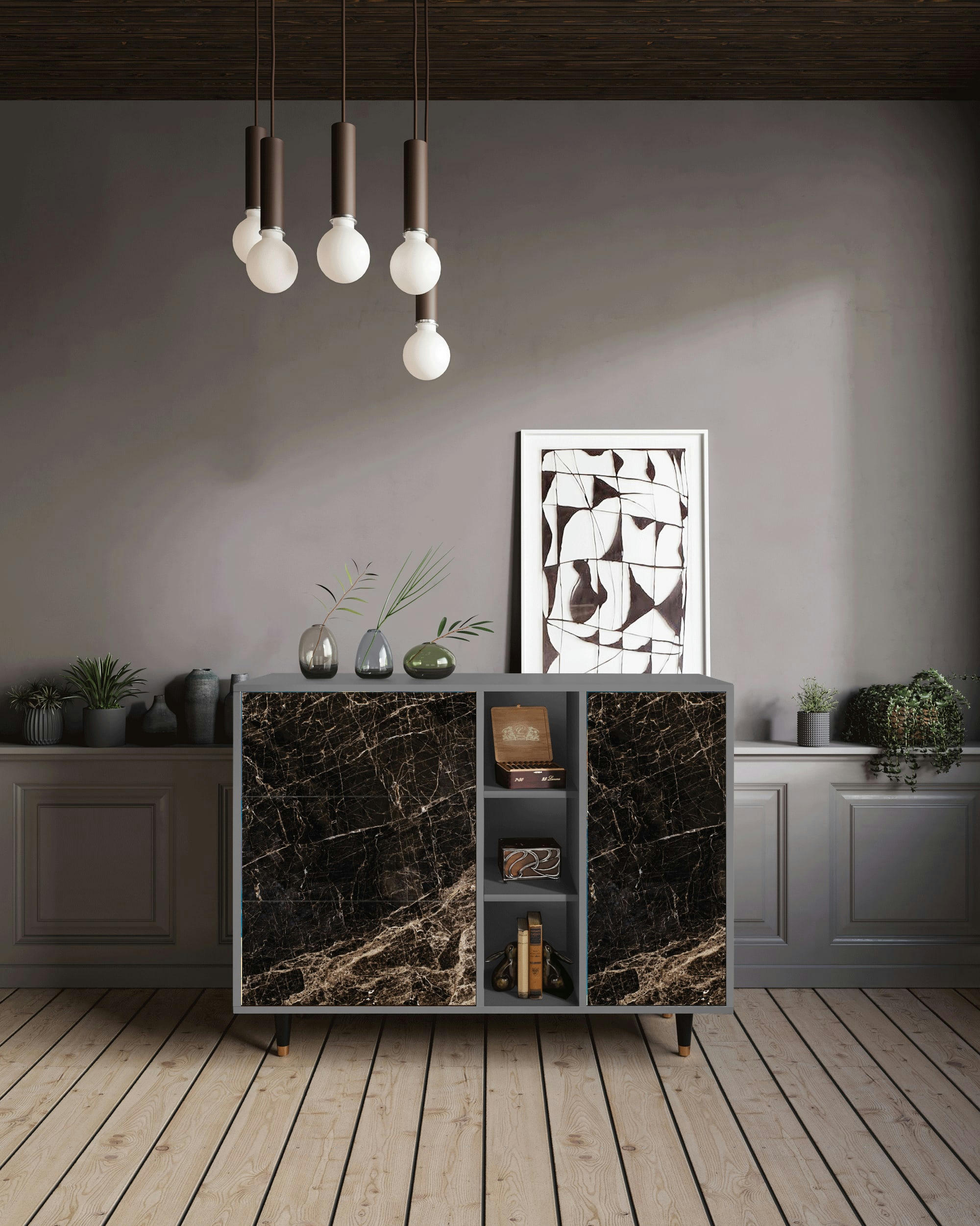 NIGHT ABYSS - Buffet  noir 3 tiroirs et 1 porte L 125 cm
