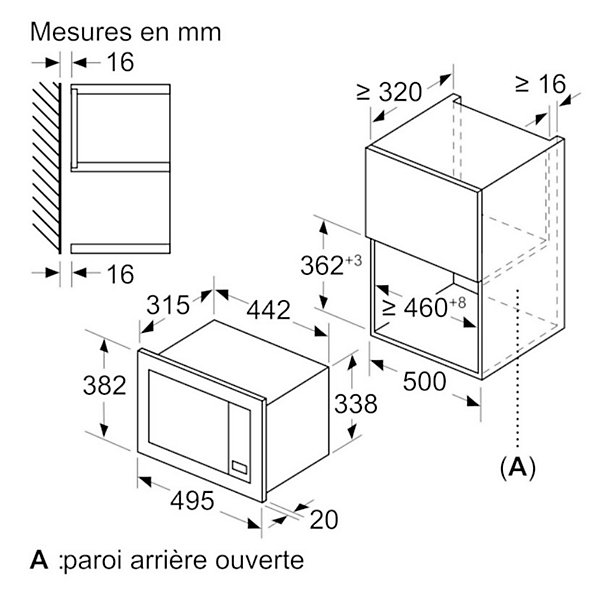 Micro-ondes solo 20l 800w encastrable noir Siemens BF523LMB3 iq300