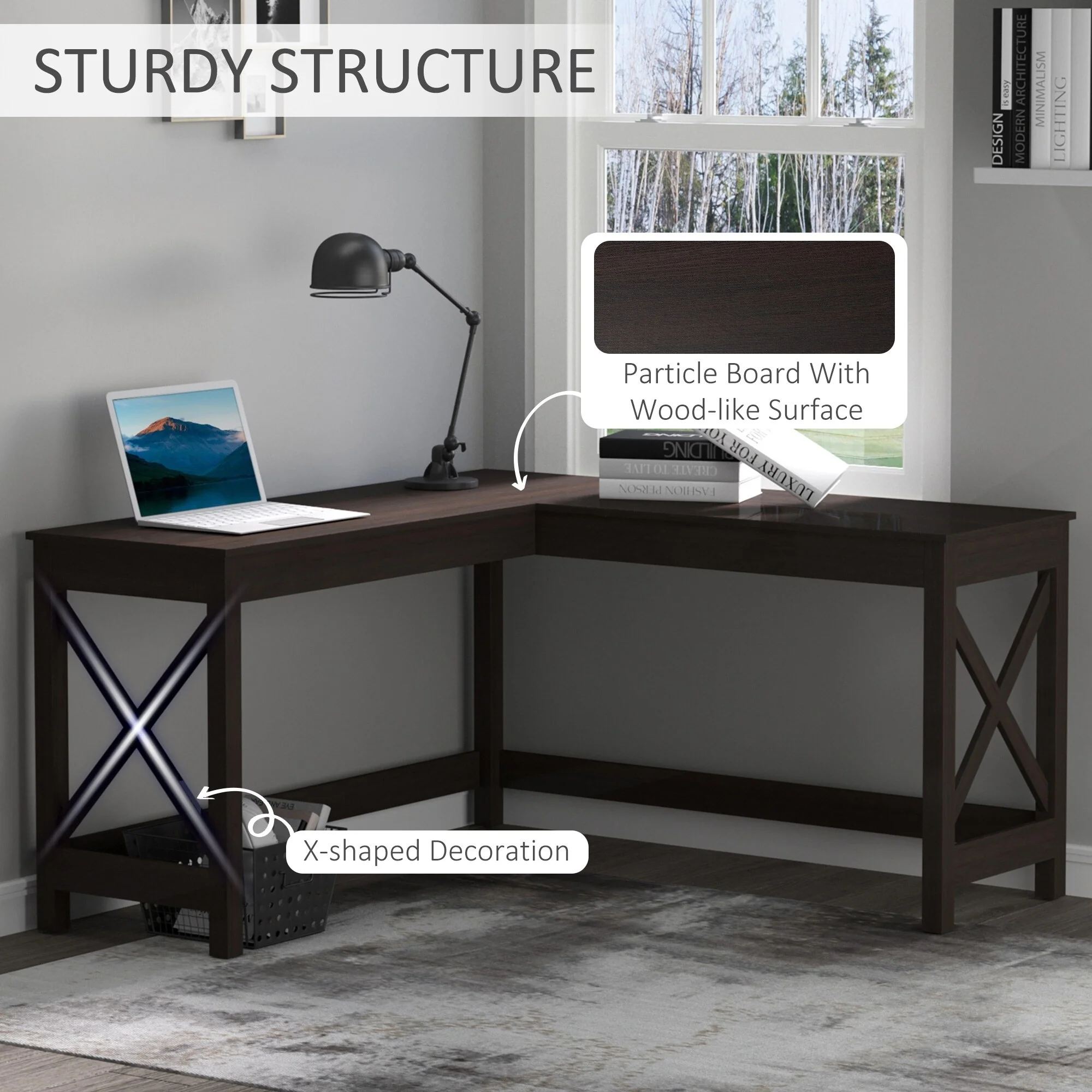 57 L-Shaped Corner Desk, Computer Home Office Desk and Writing Table