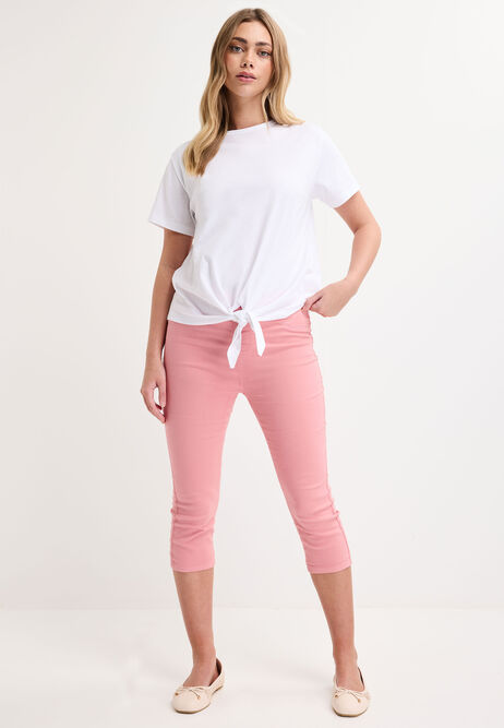 Womens White Cotton Front Knot T-Shirt