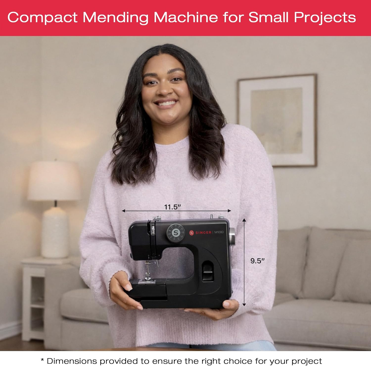 SINGER® M1000 Mending Machine (Black) with Accessories | 4 Built in Stitches deliver 32 Stitch Applications | Compact, Lightweight, Portable | Great for Light to Medium Weight Fabrics & Repairs