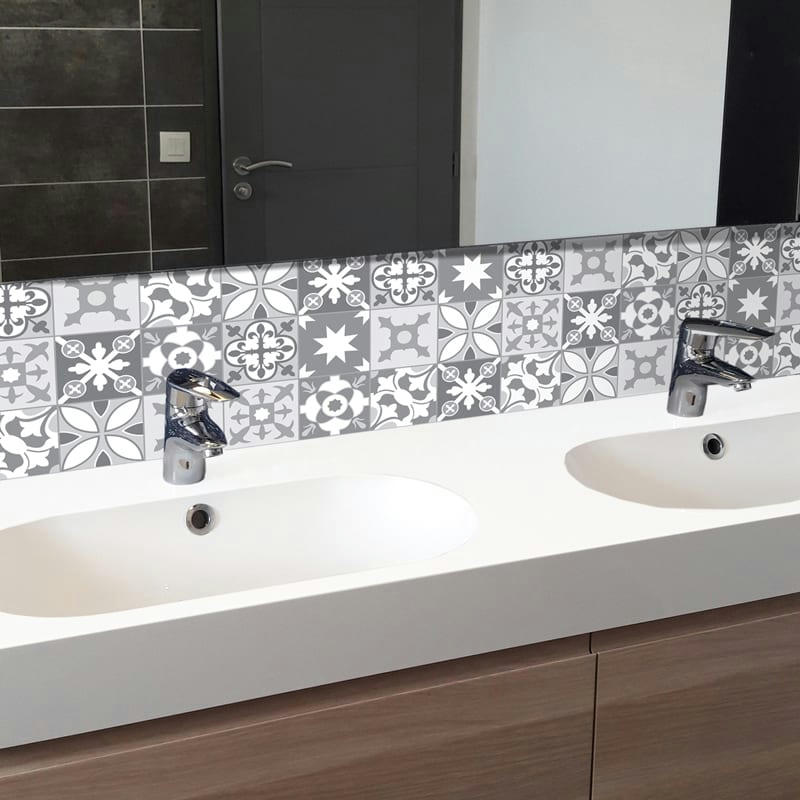 TENDANCE CIMENT GRIS - Bandeau PVC lot de 2 : L 70cmxH 30cm Gris Carreaux de Ciment