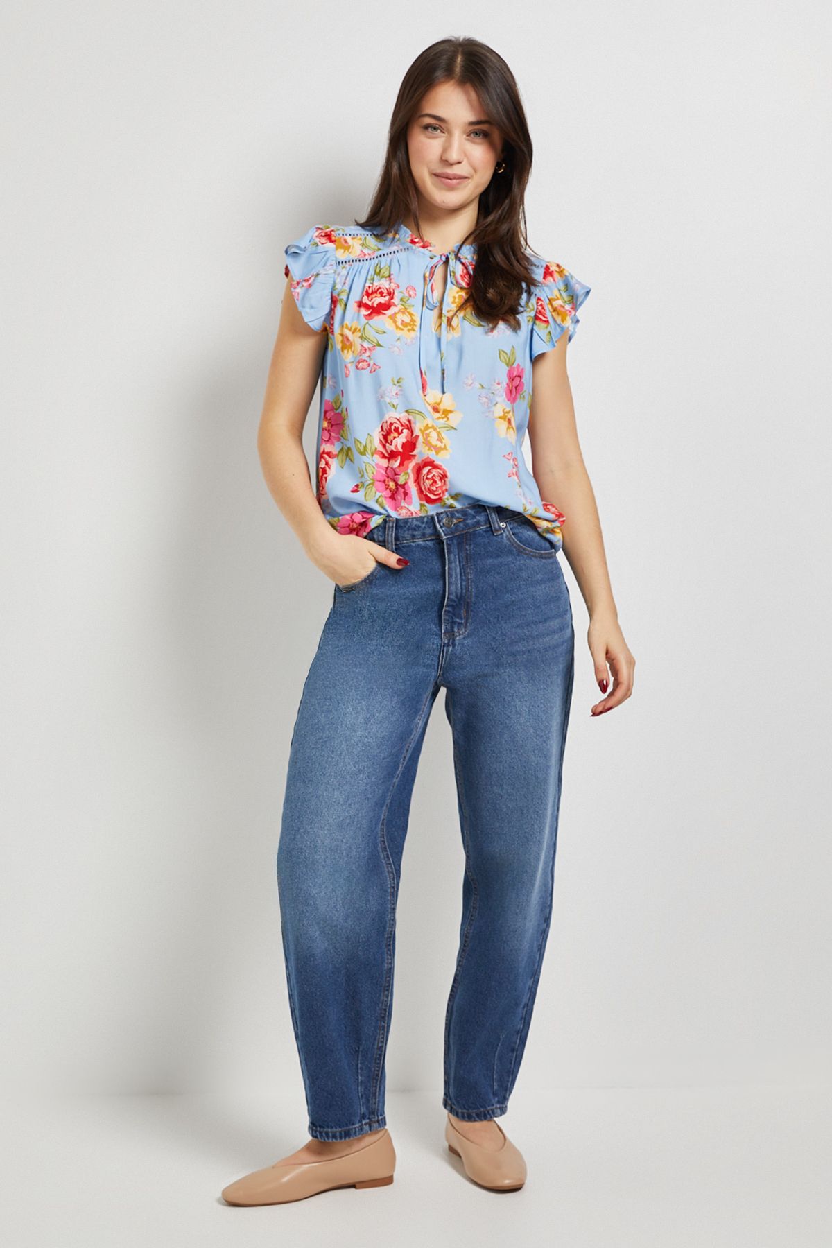 Dorothy Perkins Floral Lace Trim Tie Front Top