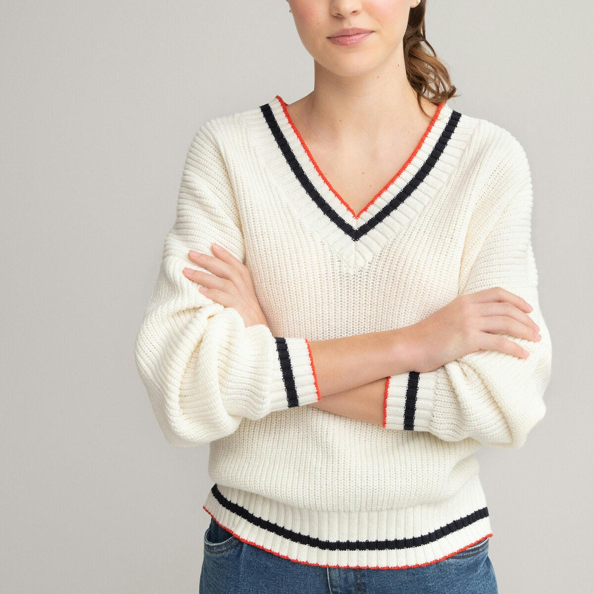 Pull col V en grosse maille