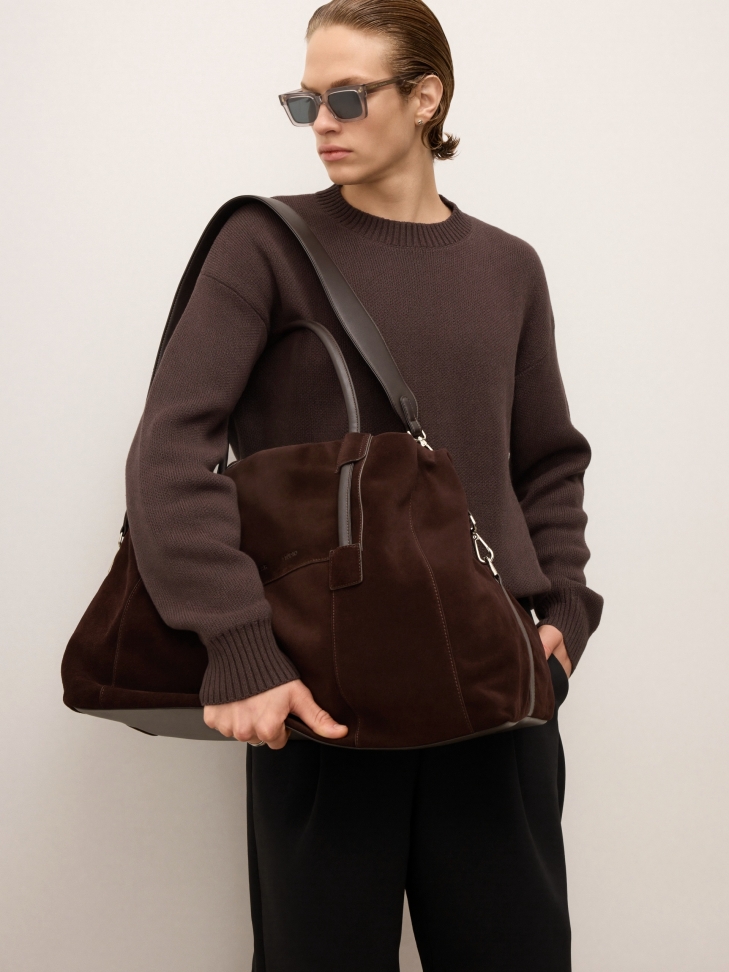 Brown suede travel bag